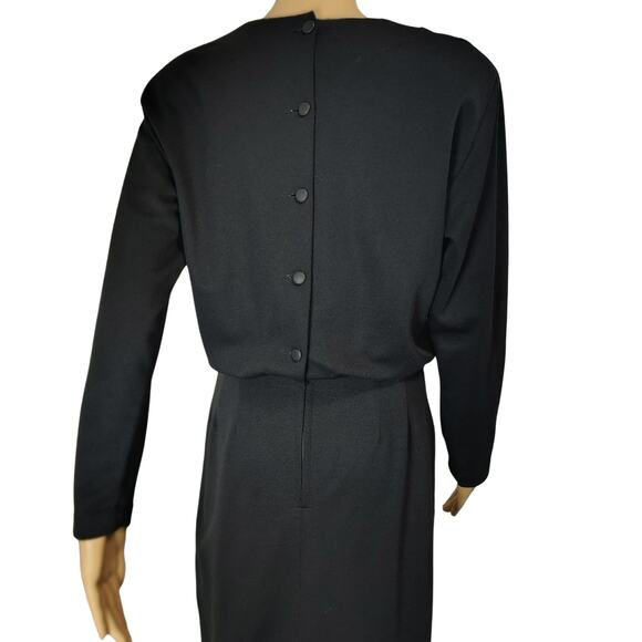 1960s Mod MCM Black Long Sleeve Highneck Pencil Skirt Dress Back Buttons Size S - Picture 6 of 11